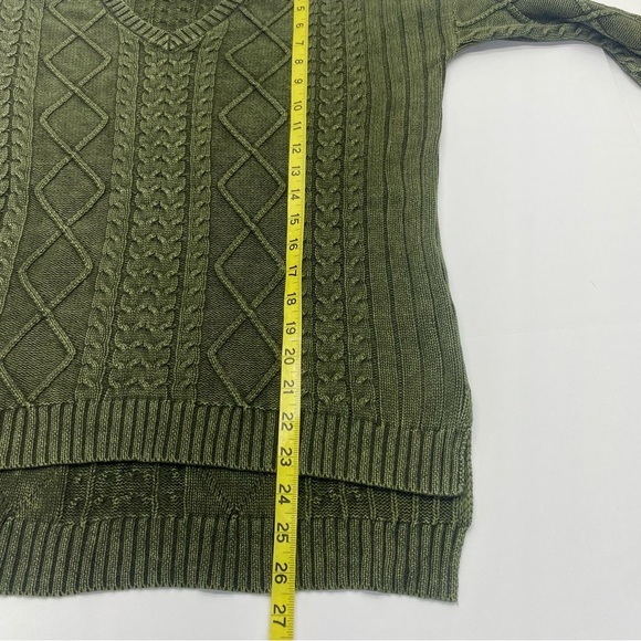 Natural Reflections Women’s Olive Grunge V-Neck Cable Knit Sweater Small GRUNGE - Picture 10 of 13